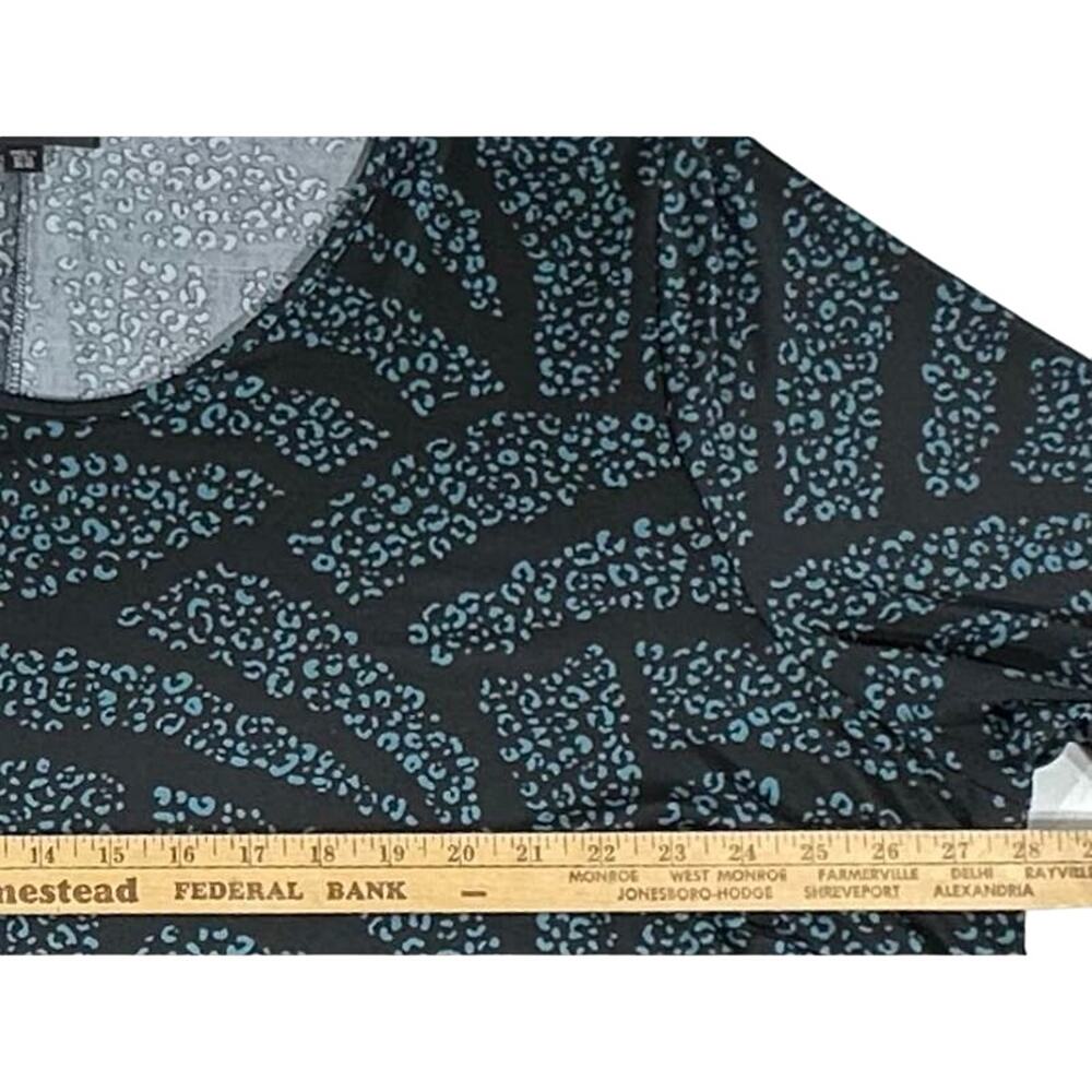 Arna York Tunic Blouse Size 30 32 Black Teal Leopard Slinky Handkerchief Hem - Picture 6 of 9